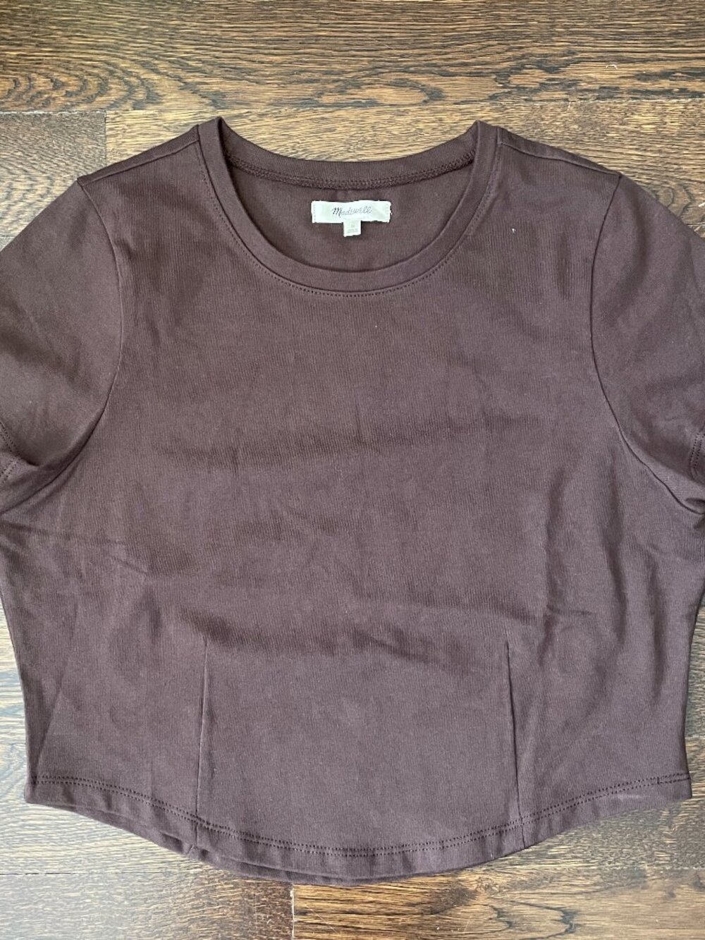 Madewell Brown 100% cotton crop tshirt w/ curved detail-Medium-NWOT